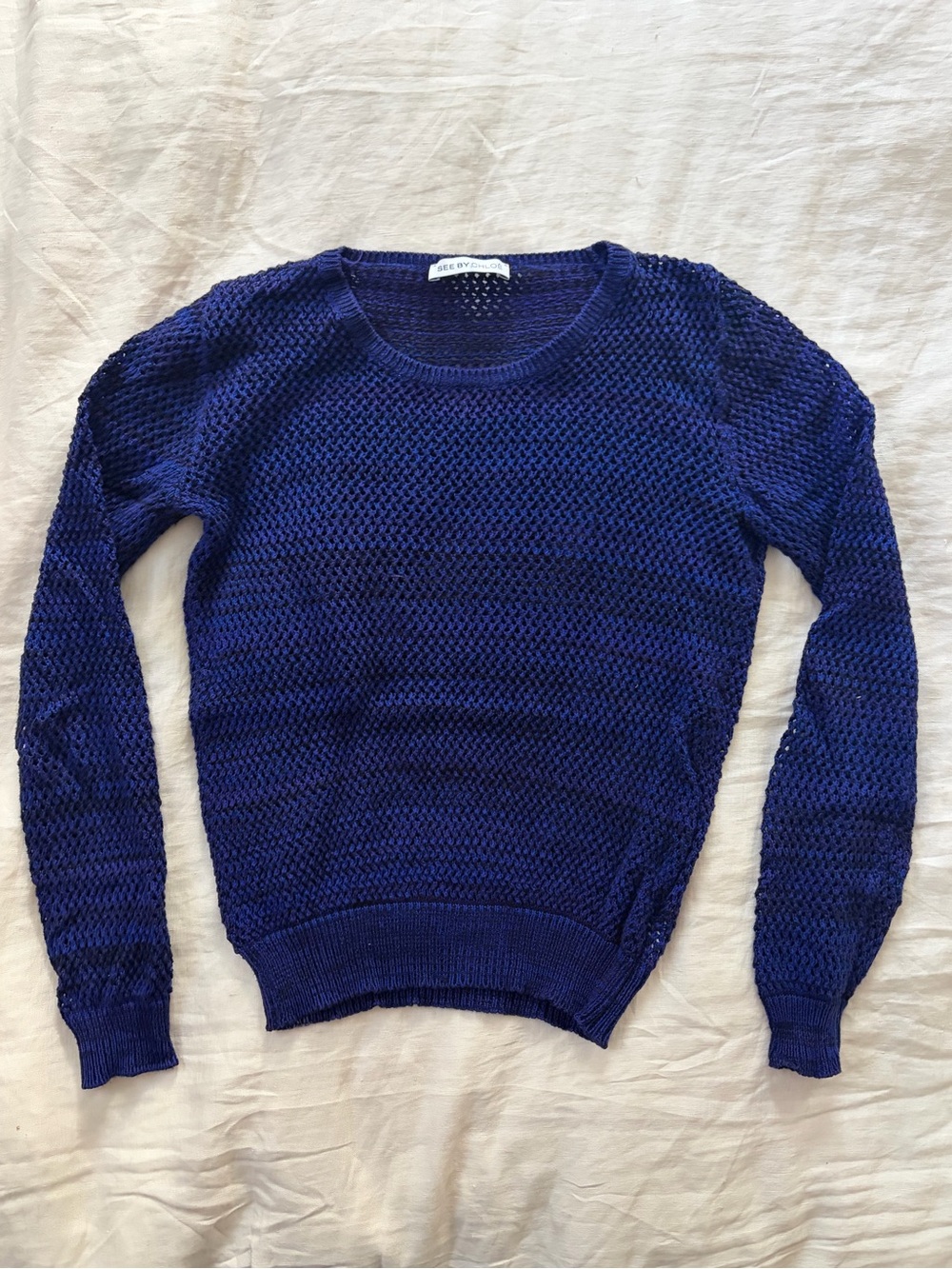 See By Chloe Royal Blue Open Weave Crewneck Sweater